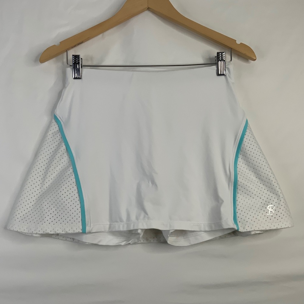 Sofibella White Teal Perforated Tennis Skort Skirt Womens Small 2411 OTD